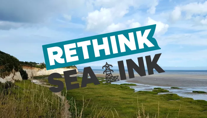 Rethink Sea Link Logo over an image of Sandwich and Pegwell Bay by Vicky Aitkenhead