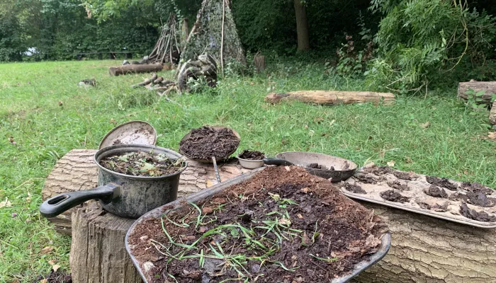 Mud kitchen created in a forest school