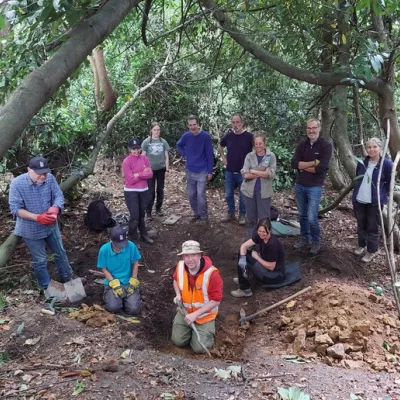 Volunteers helping the project’s Community Archaeologist to excavate an area of Crockham Hill Common.