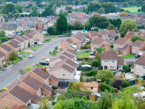 Aerial shot of a housing estate in the UK