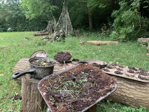 Mud kitchen created in a forest school