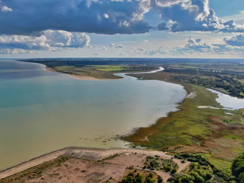 Pegwell Bay's saltmarsh and mudflats seen from above.