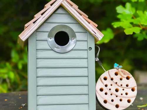 Woodland appeal pack with bird house, insect house and butterfly pin