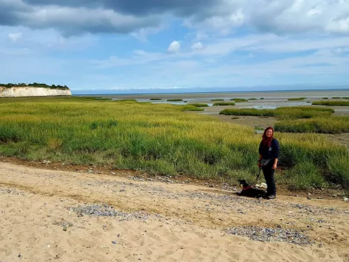 Dog owner at sandwich and pegwell bay